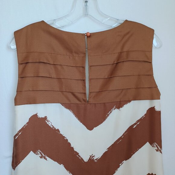 Tibi New York Silk Dress Brown Cream Shift Style Popover Lined Womens 2 - Picture 8 of 12